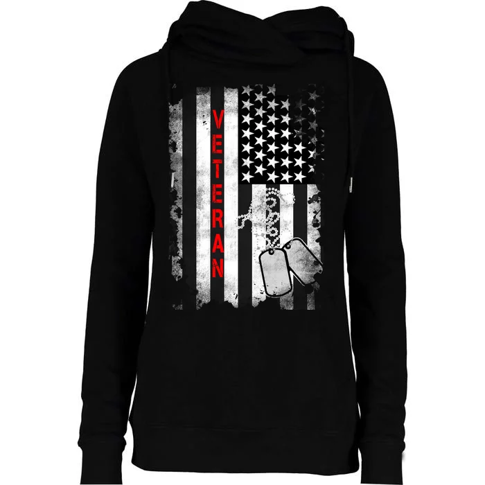 Veteran American Flag Womens Funnel Neck Pullover Hood