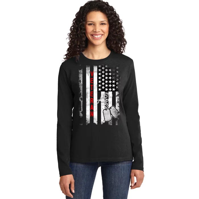 Veteran American Flag Ladies Long Sleeve Shirt