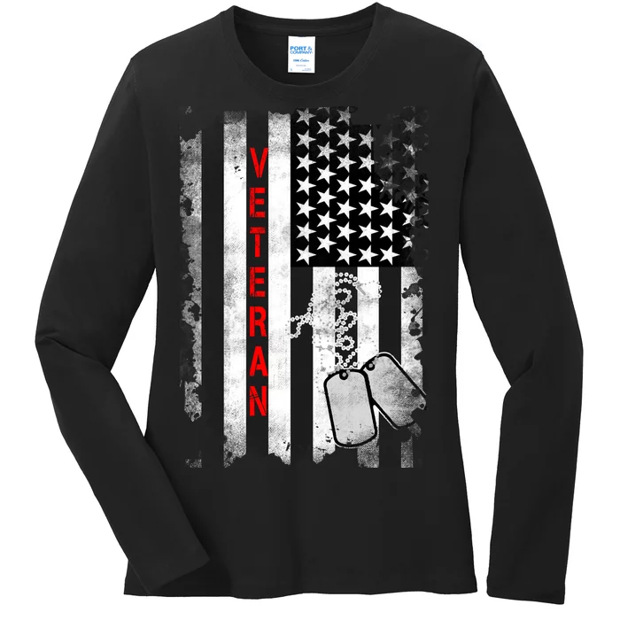 Veteran American Flag Ladies Long Sleeve Shirt