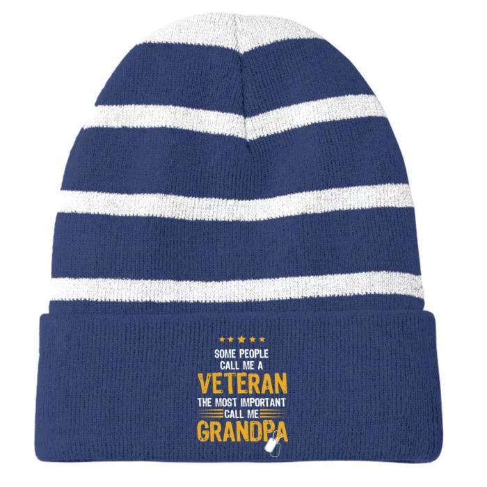 Veteran Grandpa Striped Beanie with Solid Band