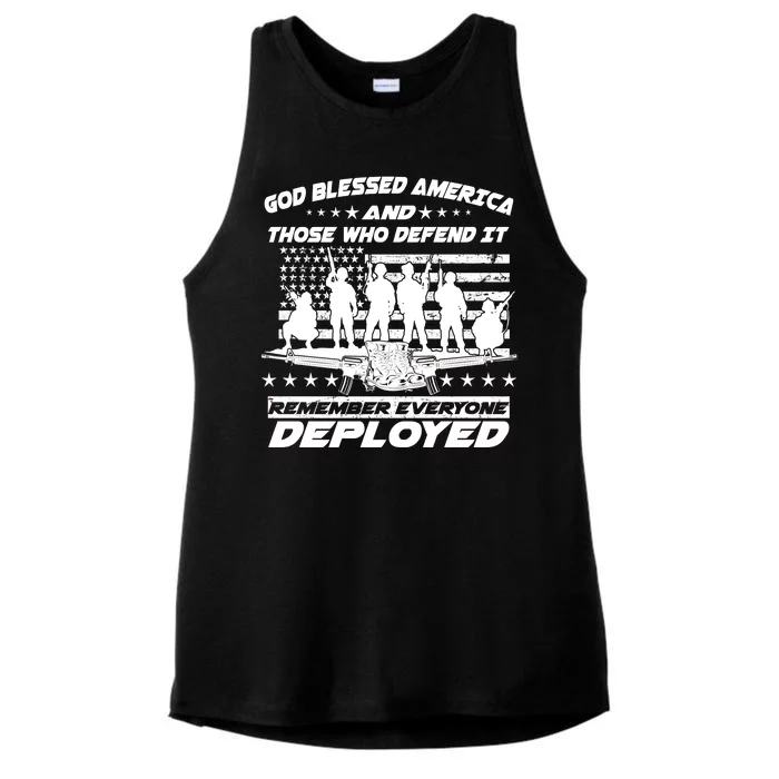 Veterans God Bless America And Those Who Defend It Ladies Tri-Blend Wicking Tank