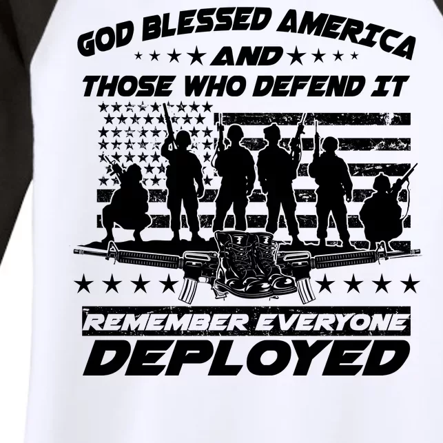 Veterans God Bless America And Those Who Defend It Women's Tri-Blend 3/4-Sleeve Raglan Shirt