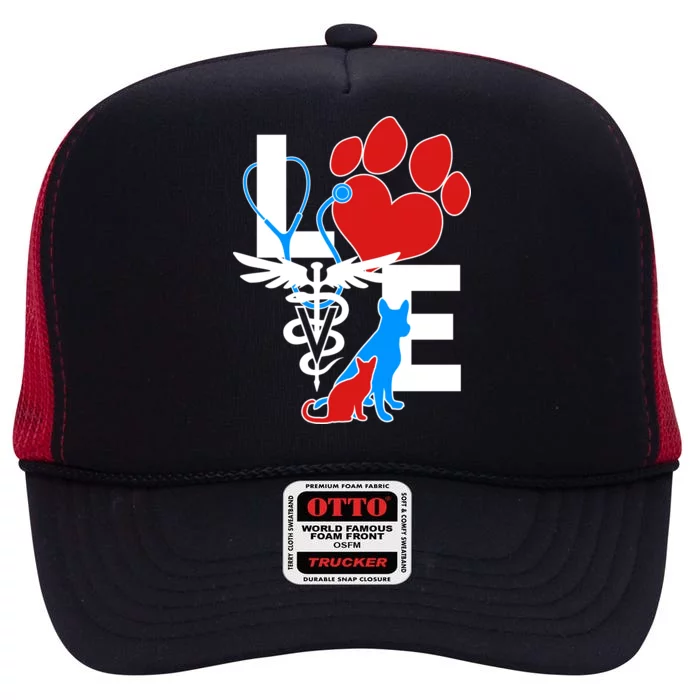 Veterinarian Love Cat and Dog High Crown Mesh Trucker Hat