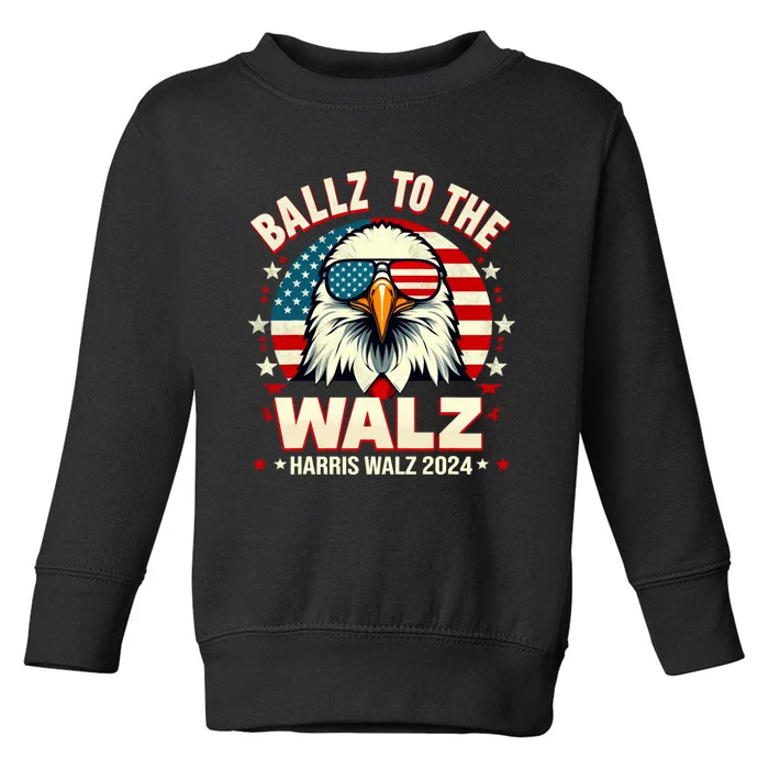 Vintage Eagle Usa Flag Ballz To The Walz Harris Walz 2024 Toddler Sweatshirt