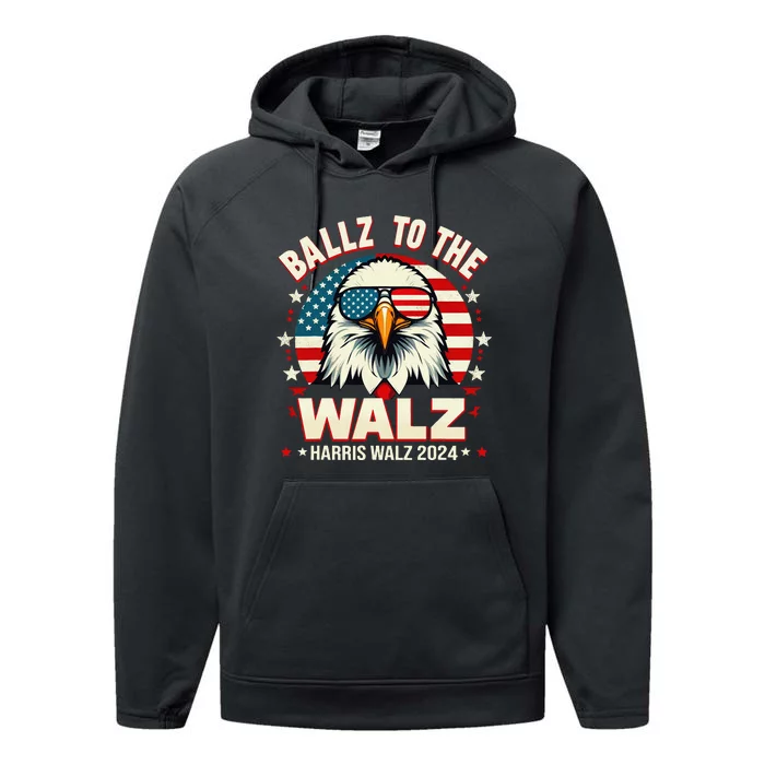 Vintage Eagle Usa Flag Ballz To The Walz Harris Walz 2024 Gift Performance Fleece Hoodie