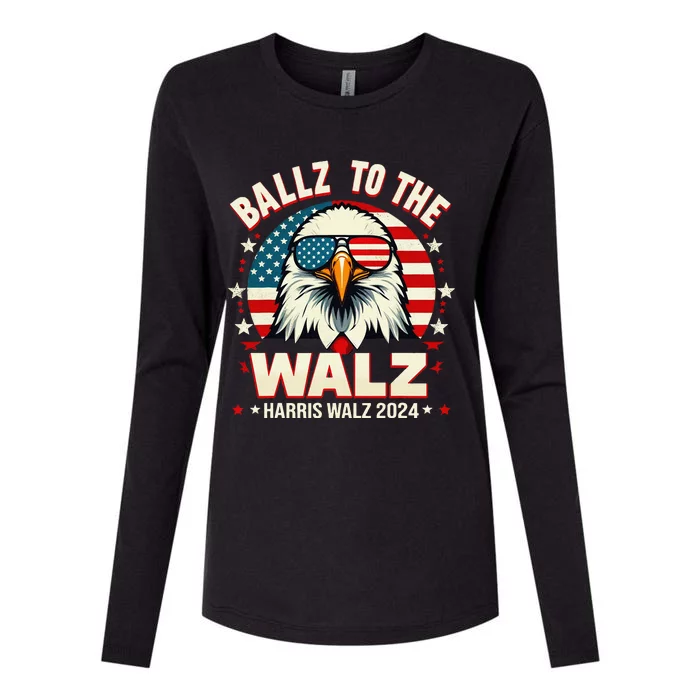 Vintage Eagle Usa Flag Ballz To The Walz Harris Walz 2024 Gift Womens Cotton Relaxed Long Sleeve T-Shirt