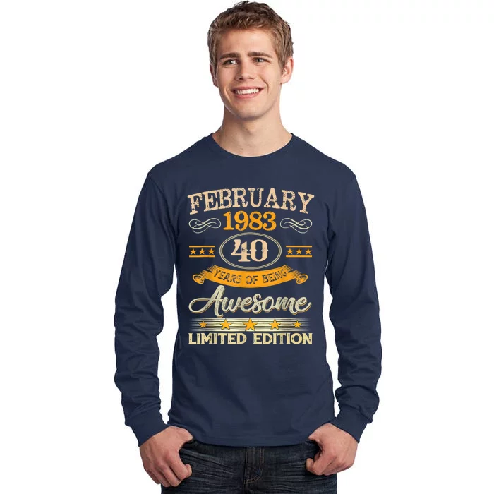 Vintage February 1983 40 Years Old Boy 40th Birthday Tall Long Sleeve T-Shirt