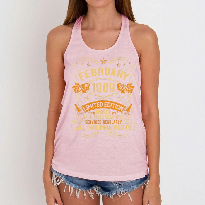 Vintage February 1969 54 Year Old 54th Birthday Gift Women's Knotted Racerback Tank