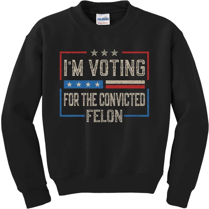 Voting For A Felon 2024 Vintage Us Flag Design Kids Sweatshirt