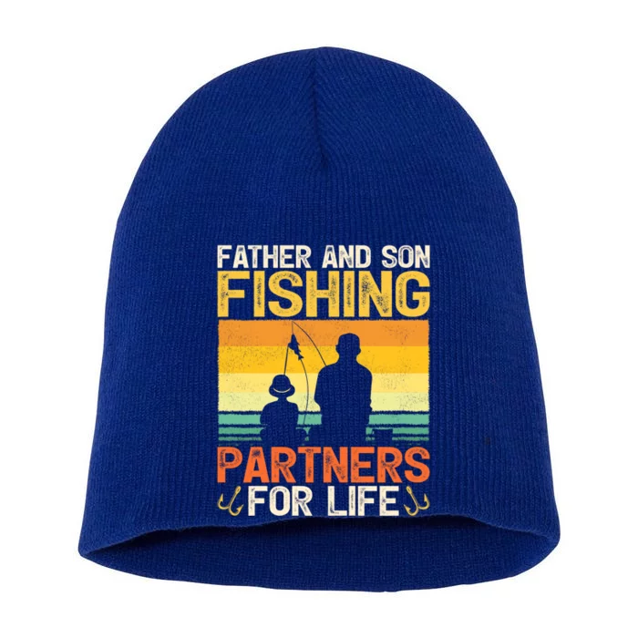 Vintage Father And Son Fishing Partners For Life Fathers Day Gift Short Acrylic Beanie