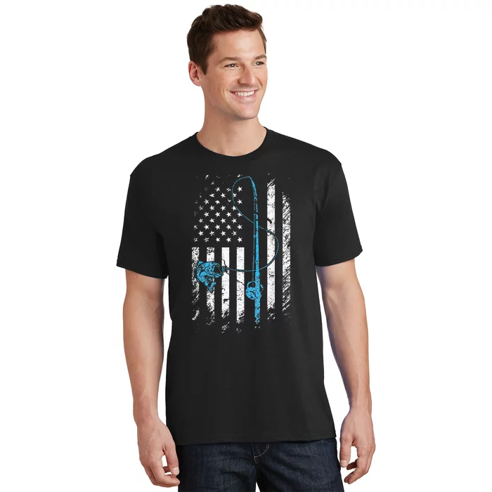 Vintage Fishing American Flag Fishing Fisherman Gift T-Shirt