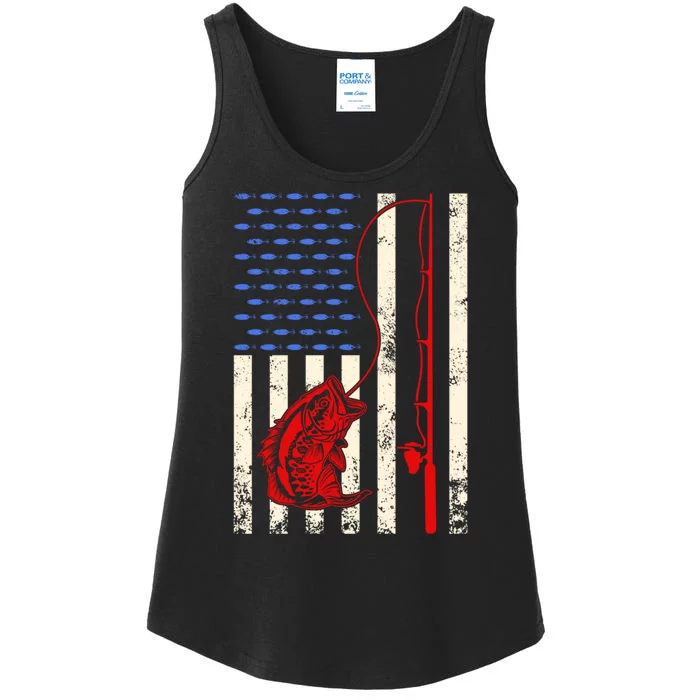 Vintage Fisherman American Flag Fishing Rod Fishing Lover Ladies Essential Tank