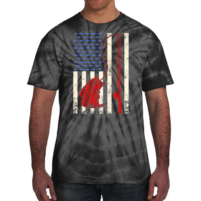 Vintage Fisherman American Flag Fishing Rod Fishing Lover Tie-Dye T-Shirt