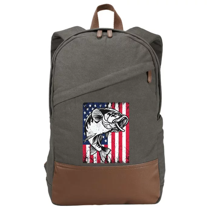 Vintage Fishing American Flag Bass Fishing For Fisher Great Gift Cotton Canvas Backpack