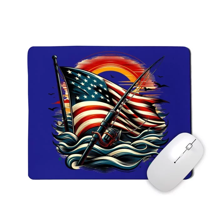 Vintage Fishing American Flag Bass Fishing Gift Mousepad