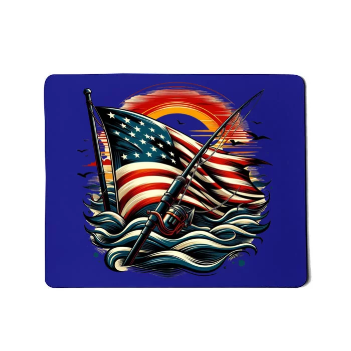 Vintage Fishing American Flag Bass Fishing Gift Mousepad