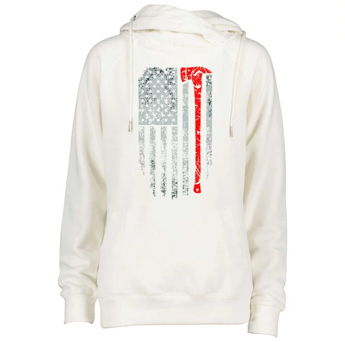 Vintage Firefighter American Grunge Flag & Axe Womens Funnel Neck Pullover Hood