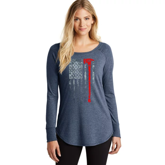 Vintage Firefighter American Grunge Flag & Axe Women's Perfect Tri Tunic Long Sleeve Shirt