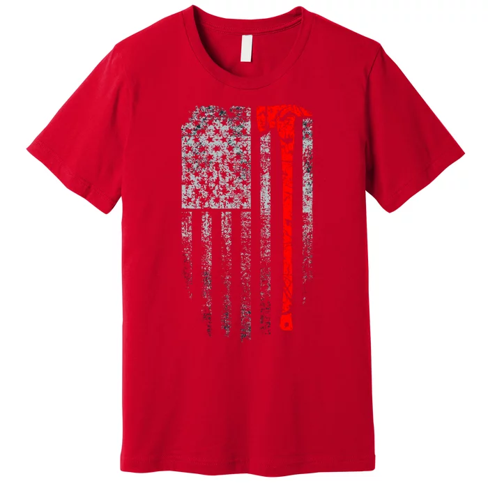 Vintage Firefighter American Grunge Flag & Axe Premium T-Shirt