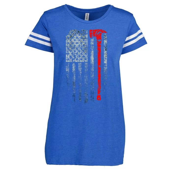 Vintage Firefighter American Grunge Flag & Axe Enza Ladies Jersey Football T-Shirt