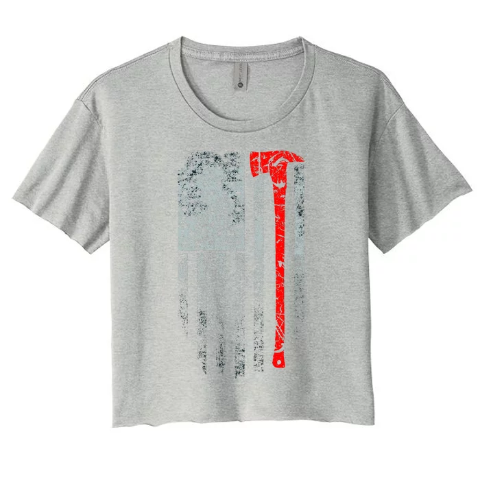 Vintage Firefighter American Grunge Flag & Axe Women's Crop Top Tee