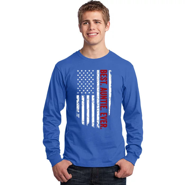 Vintage Funny American Flag Best Auntie Ever Funny Gift Long Sleeve Shirt