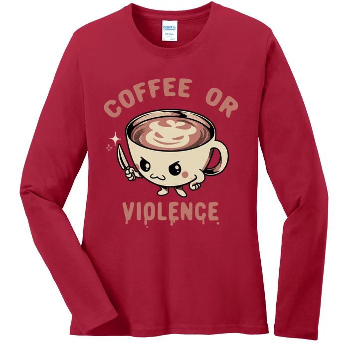 Vintage Funny Before Coffee I Choose Violence Ladies Long Sleeve Shirt