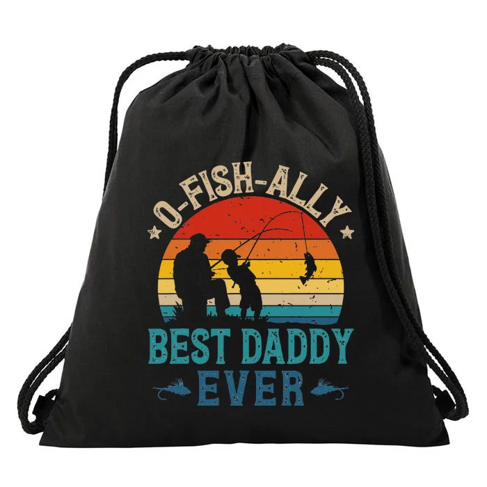 Vintage Fishing Best Daddy Ever Ofishally Sunset Fisherman Drawstring Bag