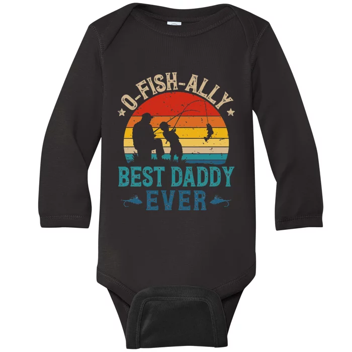 Vintage Fishing Best Daddy Ever Ofishally Sunset Fisherman Baby Long Sleeve Bodysuit