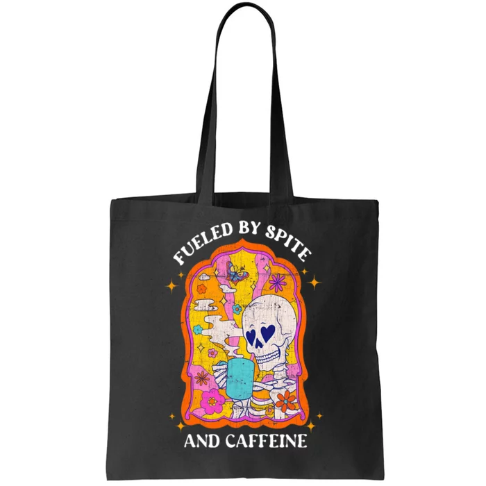 Vintage Fueled By Spite And Caffeine Skeleton Halloween Tote Bag