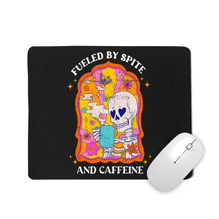 Vintage Fueled By Spite And Caffeine Skeleton Halloween Mousepad