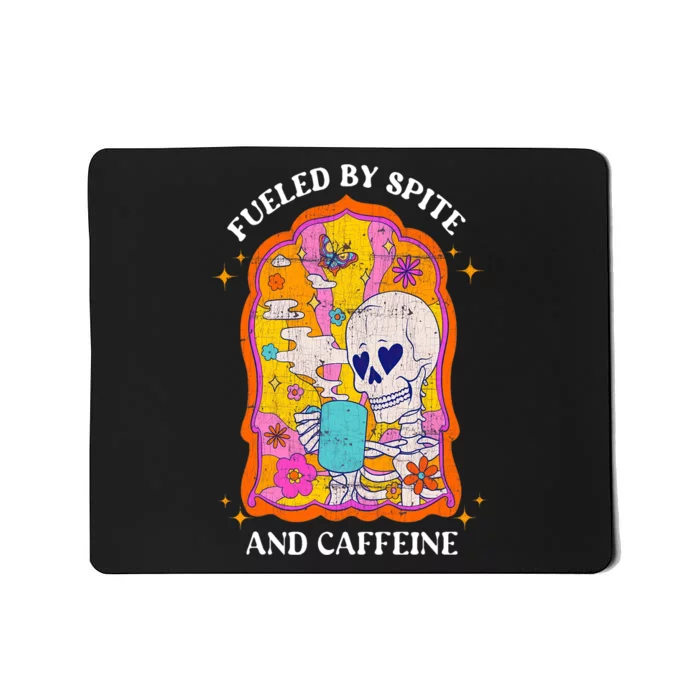 Vintage Fueled By Spite And Caffeine Skeleton Halloween Mousepad