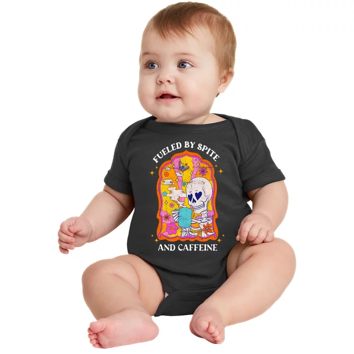 Vintage Fueled By Spite And Caffeine Skeleton Halloween Baby Bodysuit