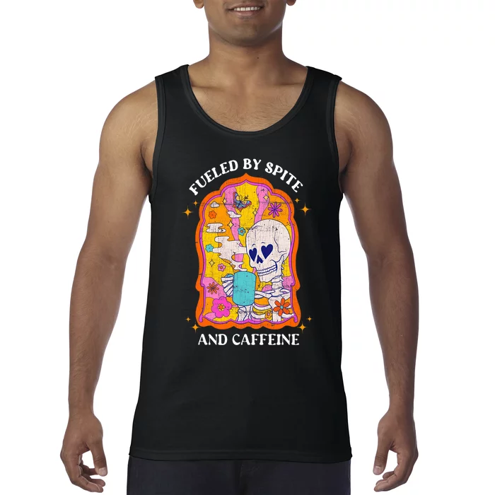 Vintage Fueled By Spite And Caffeine Skeleton Halloween Tank Top