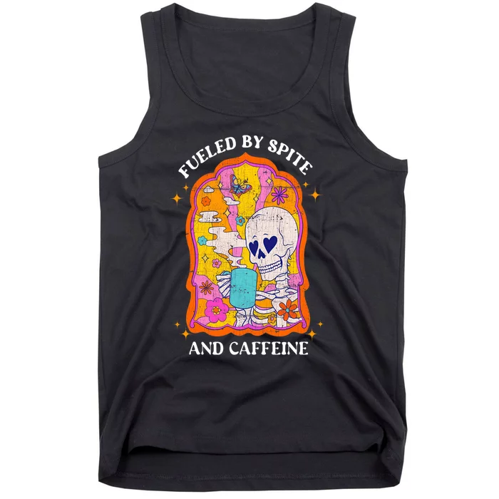 Vintage Fueled By Spite And Caffeine Skeleton Halloween Tank Top