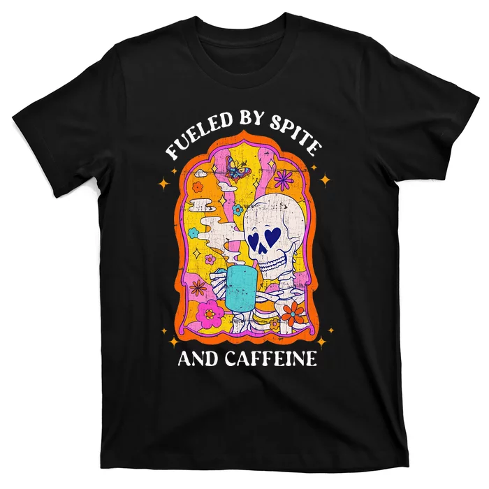 Vintage Fueled By Spite And Caffeine Skeleton Halloween T-Shirt