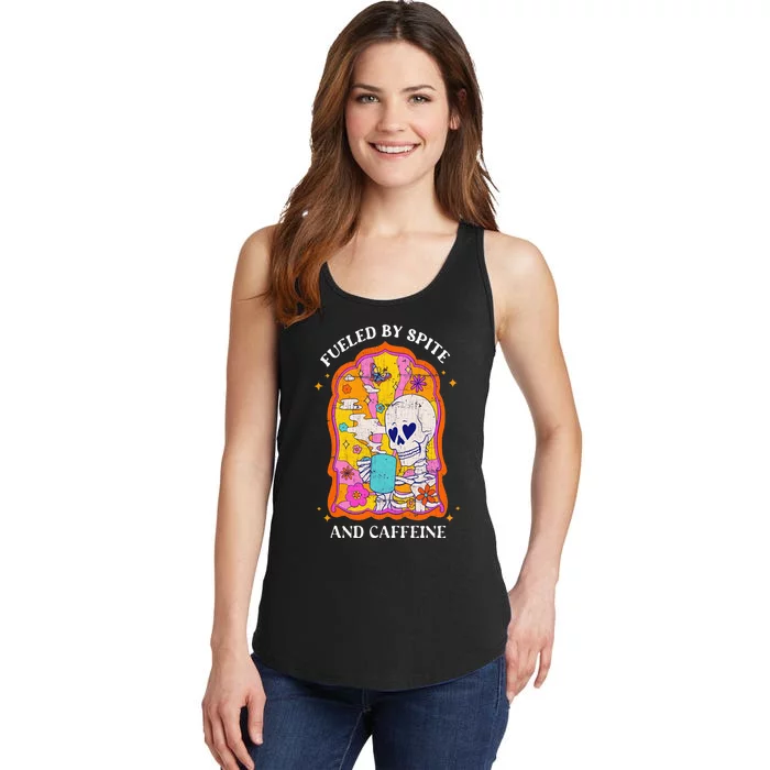 Vintage Fueled By Spite And Caffeine Skeleton Halloween Ladies Essential Tank