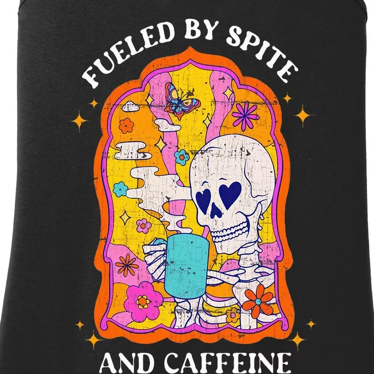 Vintage Fueled By Spite And Caffeine Skeleton Halloween Ladies Essential Tank