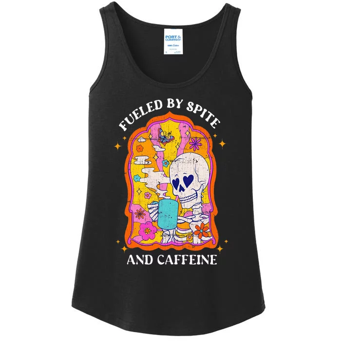 Vintage Fueled By Spite And Caffeine Skeleton Halloween Ladies Essential Tank