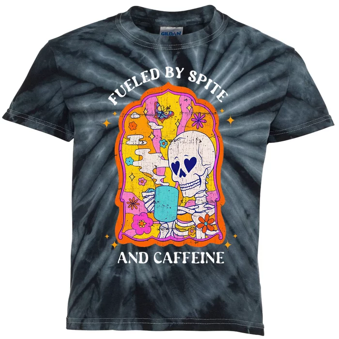 Vintage Fueled By Spite And Caffeine Skeleton Halloween Kids Tie-Dye T-Shirt