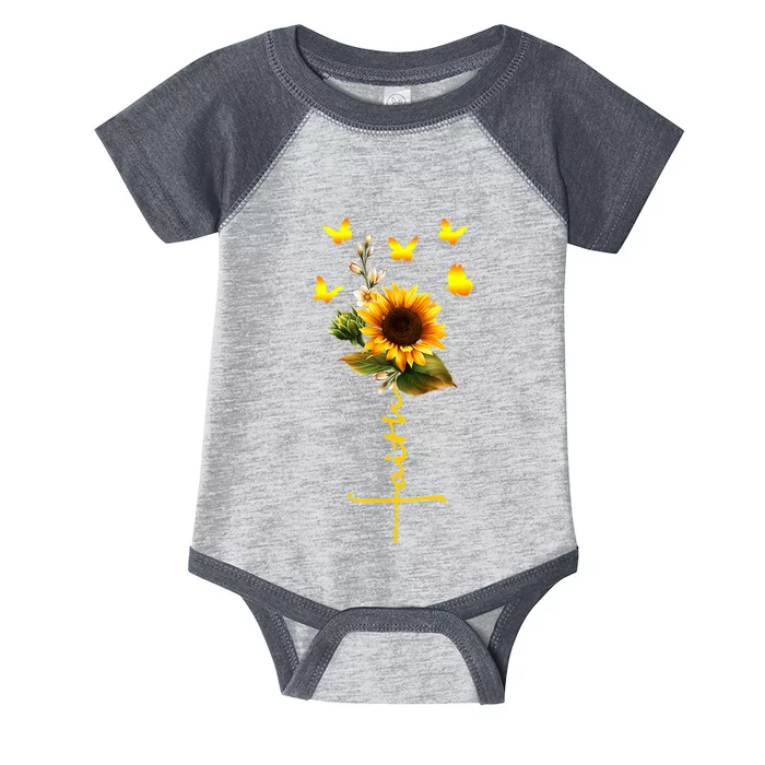 Vintage Faith Cross Sunflower Butterflies Flowers Christians Infant Baby Jersey Bodysuit