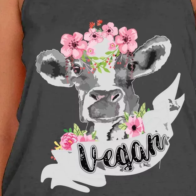 Vegan Funny Cow With Flower Headband Gift Women's Knotted Racerback Tank