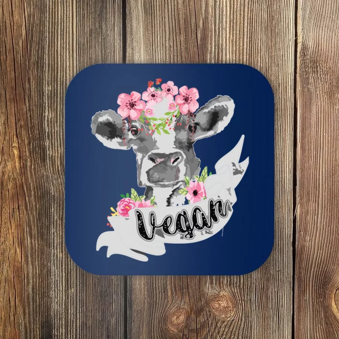 Vegan Funny Cow With Flower Headband Gift Coaster