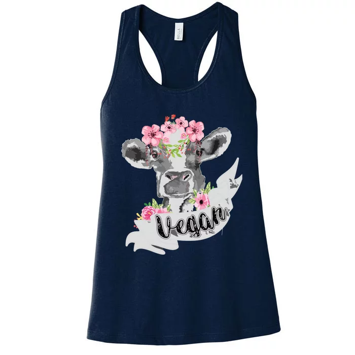 Vegan Funny Cow With Flower Headband Gift Women's Racerback Tank