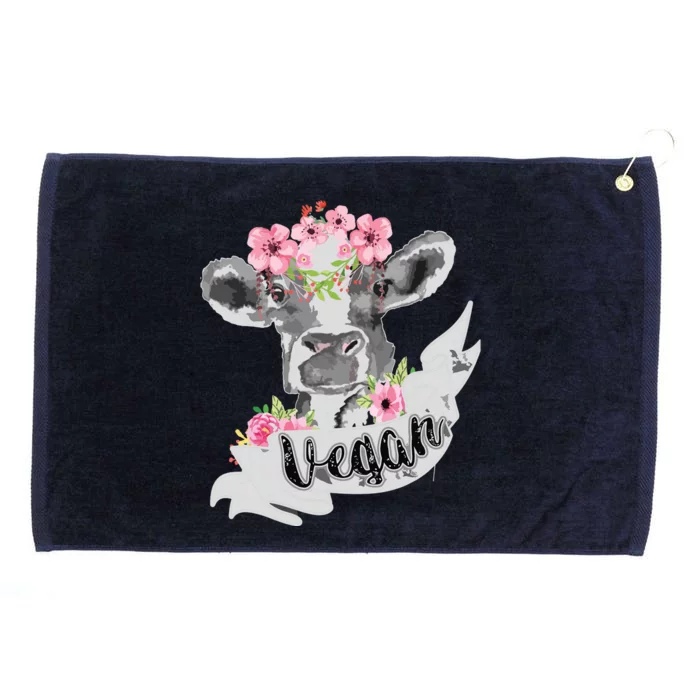 Vegan Funny Cow With Flower Headband Gift Grommeted Golf Towel