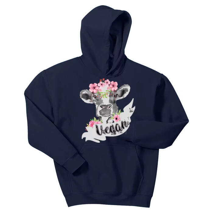 Vegan Funny Cow With Flower Headband Gift Kids Hoodie