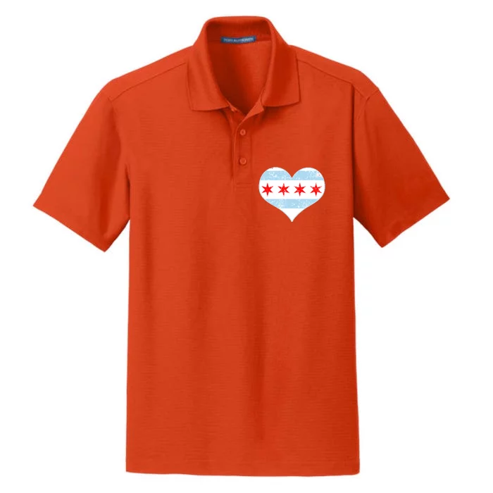 Vintage Faded Chicago Flag Heart Gift Dry Zone Grid Performance Polo