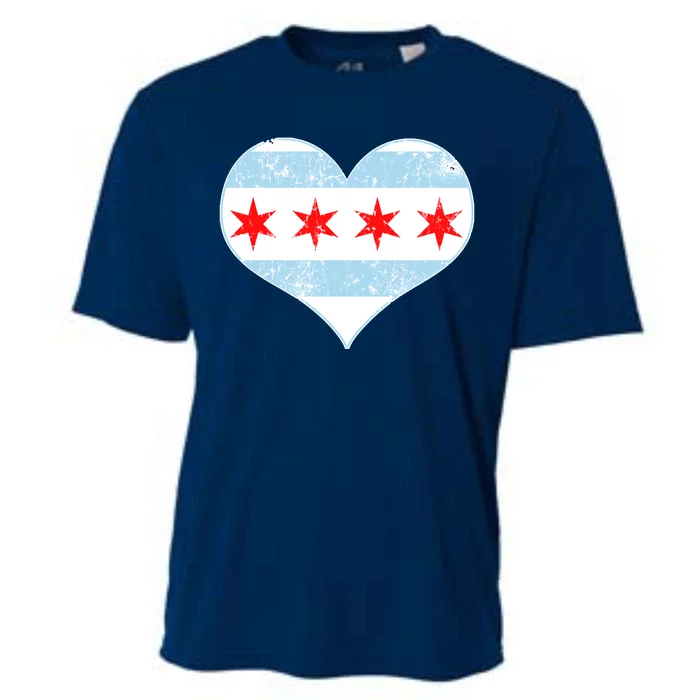 Vintage Faded Chicago Flag Heart Gift Cooling Performance Crew T-Shirt