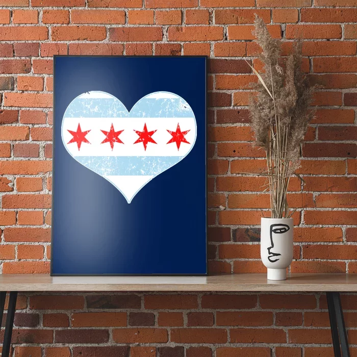 Vintage Faded Chicago Flag Heart Gift Poster