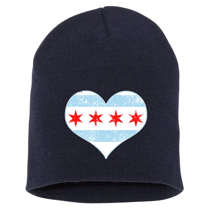 Vintage Faded Chicago Flag Heart Gift Short Acrylic Beanie